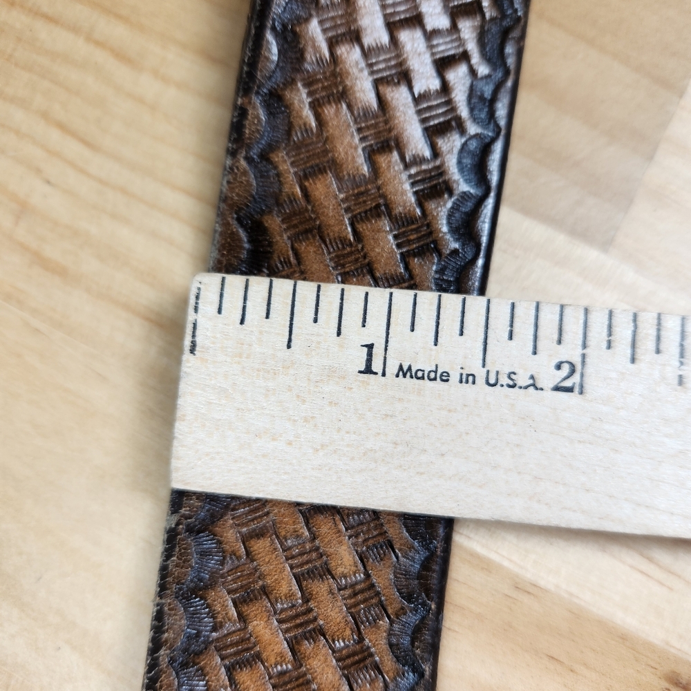 LONGHORN Leather & Buckle Co Men's Belt Size 42 Tooled Western Braid Made USA - Picture 8 of 8